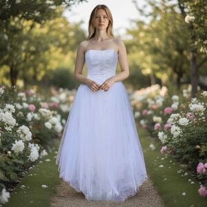 Vtg Jessica McClintock Gunne Sax White Strapless Formal Wedding Prom Dress Sz 5